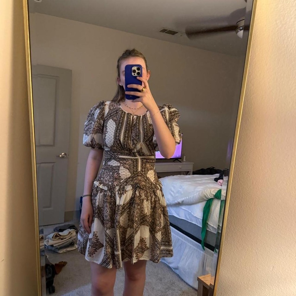 Olivaceous Brown Floral Dress with Key Hole